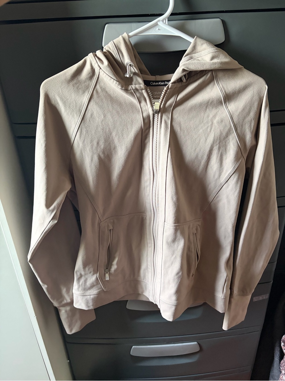 Calvin Klein Women's Hooded Zip Bomber Jacket - Beige